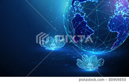 Abstract planet earth with flowers on the water Abstract planet earth with flowers on the water 80909850