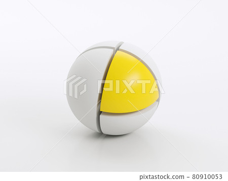 Sliced spherical object with yellow sector, 3d Sliced spherical object with yellow sector, 3d 80910053