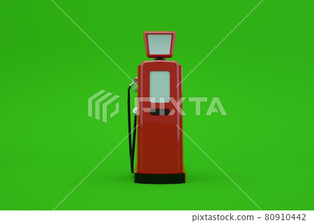 3d model of a gas pump for refueling a car on a green isolated background. Red station for gasoline. Refueling the car. Close-up. 80910442