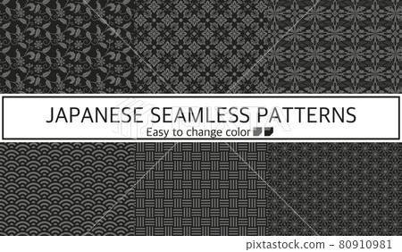 Japanese pattern monochrome seamless pattern set Japanese pattern monochrome seamless pattern set 80910981