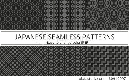 Japanese pattern monochrome seamless pattern set Japanese pattern monochrome seamless pattern set 80910997