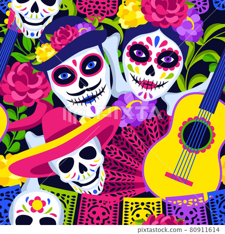 Day of the Dead seamless pattern. Dia de los muertos. Mexican celebration. Day of the Dead seamless pattern. Dia de los muertos. Mexican celebration. 80911614