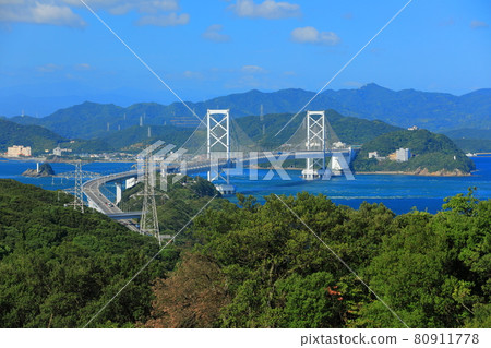 從淡路島看鳴門海峽和大鳴門大橋 從淡路島看鳴門海峽和大鳴門大橋 80911778