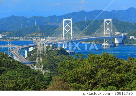 從淡路島看鳴門海峽和大鳴門大橋 從淡路島看鳴門海峽和大鳴門大橋 80911780