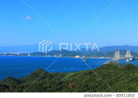 從淡路島看鳴門海峽和大鳴門大橋 80911803