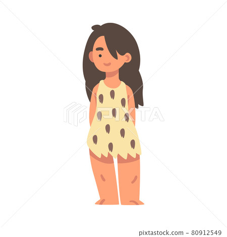 Standing Primitive Woman Character from Stone Age Wearing Animal Skin Vector Illustration Standing Primitive Woman Character from Stone Age Wearing Animal Skin Vector Illustration 80912549