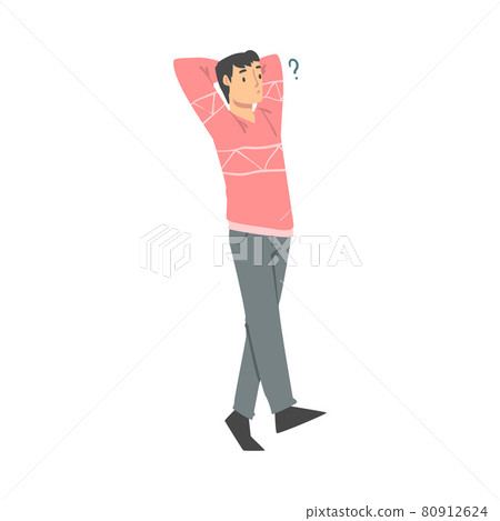 Thoughtful Man Character and Question Mark Thinking Over the Matter Vector Illustration 80912624