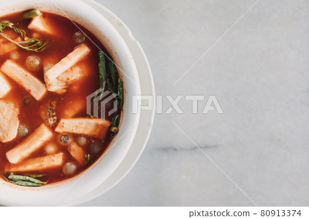 Thai Ryukyu Roe Sour Soup served in white bowl. Thai Ryukyu Roe Sour Soup served in white bowl. 80913374