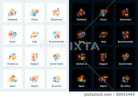 Set of vector icons in gradient style. Editable illustrations 80913443