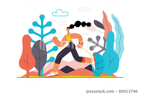 Runners - a woman running and exercising outside 80913746