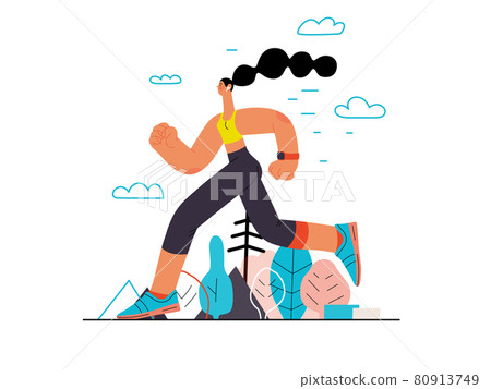 Runners - a woman running and exercising outside Runners - a woman running and exercising outside 80913749