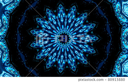 Smart blue circular ornament in the form of a stylized flower. Kaledoscope pattern for manufacturing of packaging, scrapbooking, gift wrapping, books, booklets., alboms. 80913880