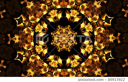 Psychedel yellow and black kaleidoscope with stars. Optical expansion illusion. Psychedel yellow and black kaleidoscope with stars. Optical expansion illusion. 80913922