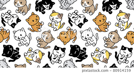 cat seamless pattern kitten calico vector pet breed sitting cartoon scarf isolated repeat background animal doodle tile wallpaper illustration design 80914159