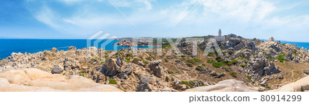 Panoramic view of coast and lighthouse in Capo Testa - Sardinia Panoramic view of coast and lighthouse in Capo Testa - Sardinia 80914299