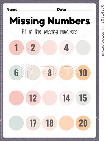 missing numbers worksheet math printable sheet stock illustration 80914530 pixta