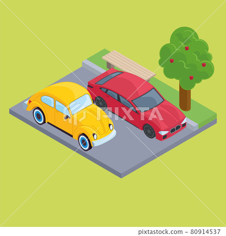 Isolated pair of 3d urban cars on a street 80914537
