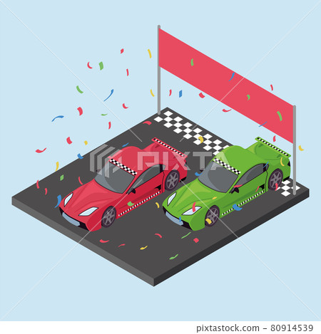 Isolated pair of 3d racing cars on a street 80914539
