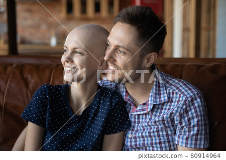 Happy young couple in love fighting with womans cancer Happy young couple in love fighting with womans cancer 80914964
