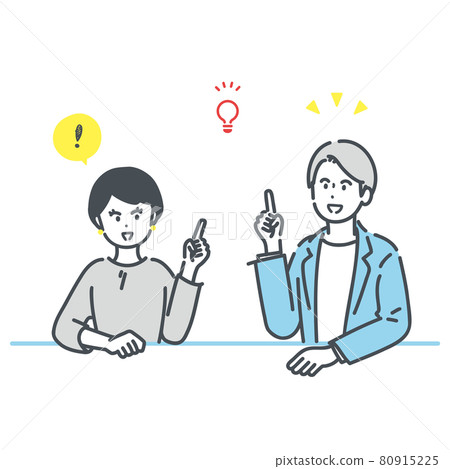 Business illustration of a man and woman coming up with an idea to solve a problem Meeting / Consulting Business illustration of a man and woman coming up with an idea to solve a problem Meeting / Consulting 80915225