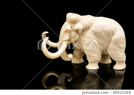 ivory statuette of elephant mammoth on black background ivory statuette of elephant mammoth on black background 80915569