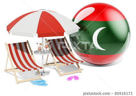 Maldivian Resorts, Maldives Vacation, Tours, Travel Packages concept. 3D rendering 80916171