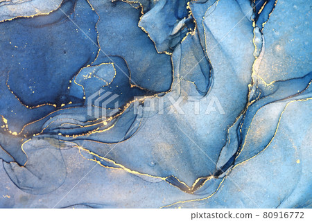 Abstract blue liquid watercolor background with golden stains. Cyan marble alcohol ink drawing effect. Turquoise geode with kintsugi. Vector illustration design template for wedding invitation Abstract blue liquid watercolor background with golden stains. Cyan marble alcohol ink drawing effect. Turquoise geode with kintsugi. Vector illustration design template for wedding invitation 80916772