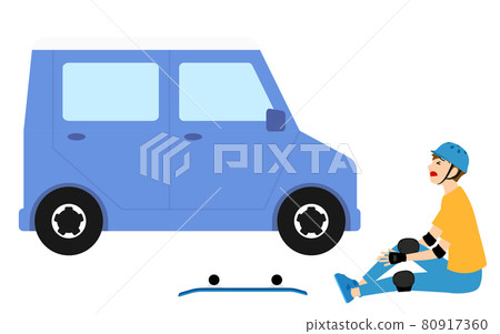 Boy with skateboarding trouble, accident, car contact 80917360
