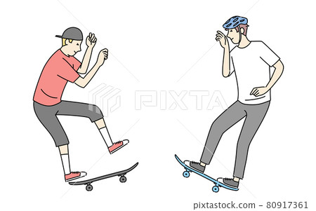 Men with skateboarding troubles, accidents and clashes with other skaters Men with skateboarding troubles, accidents and clashes with other skaters 80917361
