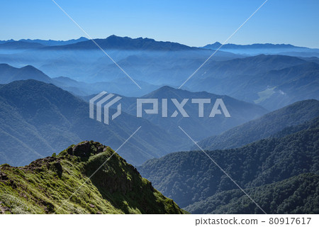 Summer mountains and Mt. Tanigawa Nishikuro ridge Summer mountains and Mt. Tanigawa Nishikuro ridge 80917617