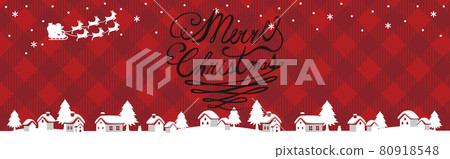 Banner advertisement Christmas cityscape Santa Claus December winter silhouette logo gingham check 80918548