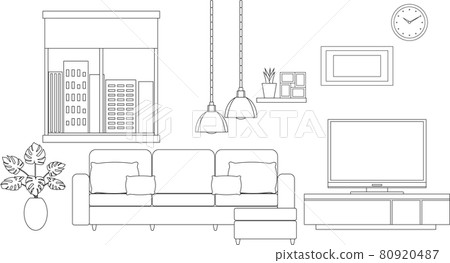 Living interior set line drawing Living interior set line drawing 80920487