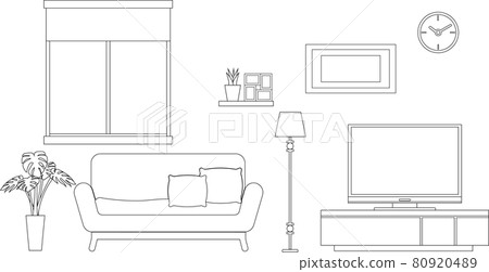 Living interior set line drawing Living interior set line drawing 80920489