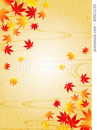 Japanese paper style background of autumn leaves and running water Orange vertical 80921220