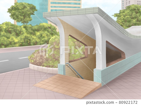 Old street underpass, a digital painting of landscape of public walkway tunnel exit and entrance in Taipei city, Taiwan raster 3D illustration anime background. 80922172