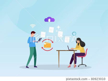 file sharing, file transfer encrypted form, document transfer, move concept,  Flat style cartoon illustration vector 80923010