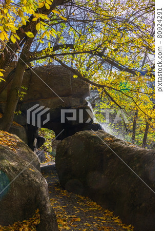 Waterfall in the Sofiyivsky arboretum. Uman, Ukraine 80924291