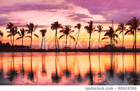 Hawaii beach sunset scenic panoramic banner background for summer vacation, romantic honeymoon travel destinations Hawaii beach sunset scenic panoramic banner background for summer vacation, romantic honeymoon travel destinations 80924398