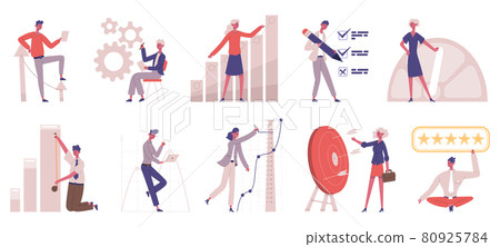 Benchmarking comparison business company development strategy. Business development compare, improvement testing vector illustration set. Benchmark testing and analysis 80925784