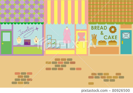 European-style shopping street with jewelry stores, clothing stores and bakeries European-style shopping street with jewelry stores, clothing stores and bakeries 80926500