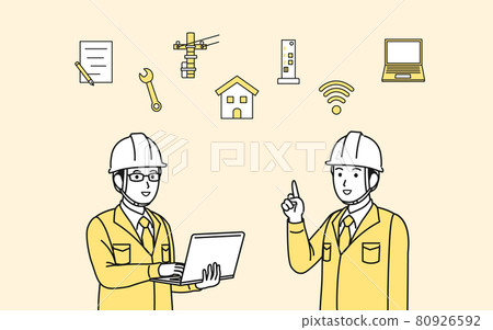 互聯網開業工作說明 預定電工男工作服插畫素材 80926592