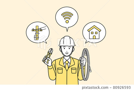 互聯網開工，見證解說，電工，穿工作服的男人，插畫素材 80926593