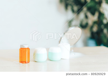 Jars of body care cream stand on the table in against of white background 80926929