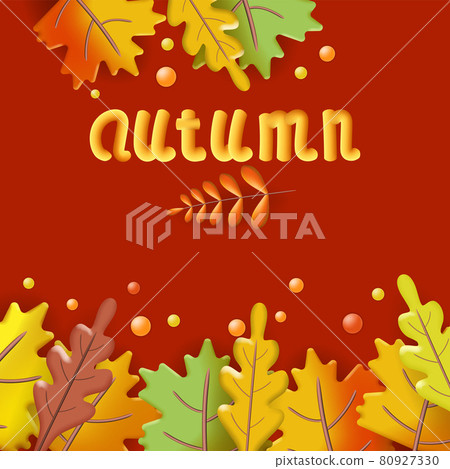 Autumn leaves 3D poster, yellow, red, brown, orange colors. Fall bouquet. Minimal 3d render plasticine, vector illustration banner, poster Autumn leaves 3D poster, yellow, red, brown, orange colors. Fall bouquet. Minimal 3d render plasticine, vector illustration banner, poster 80927330