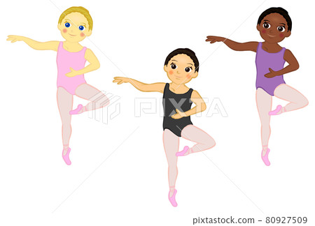 Illustration of a girl taking a basic lesson in ballet passe 01 80927509