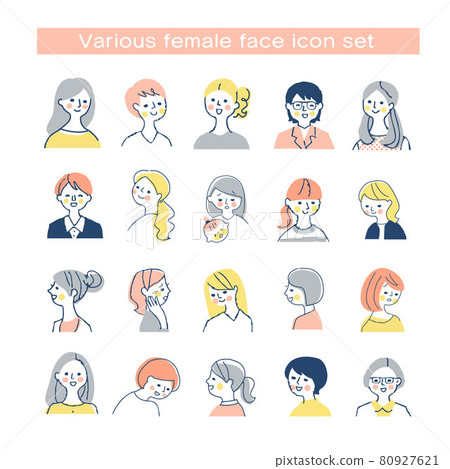 Female bust-up set with various facial expressions 80927621