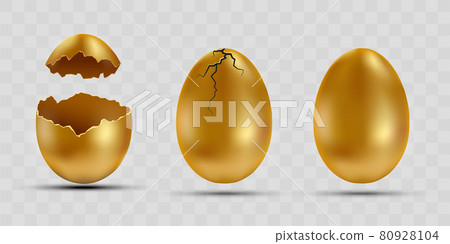 Set of golden eggs with broken shells. 80928104