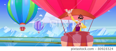 Hot air balloon with man and dove Hot air balloon with man and dove 80928324