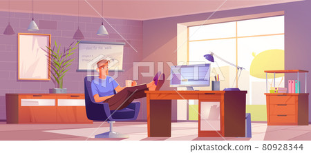 Freelancer at home office relaxed man at workplace 80928344