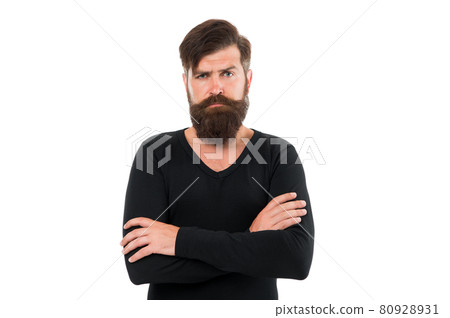 Brutal hipster with beard hair on white background.  80928931